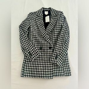 H&M houndstooth longline double breasted blazer NWT